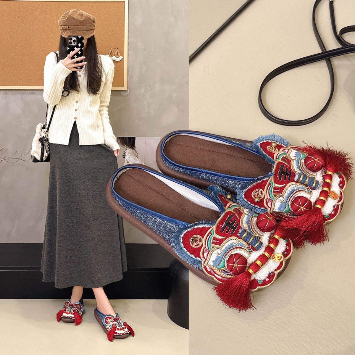 Ethnic Fashion House - Chaussons d'intérieur pour femmes, printemps/automne, style