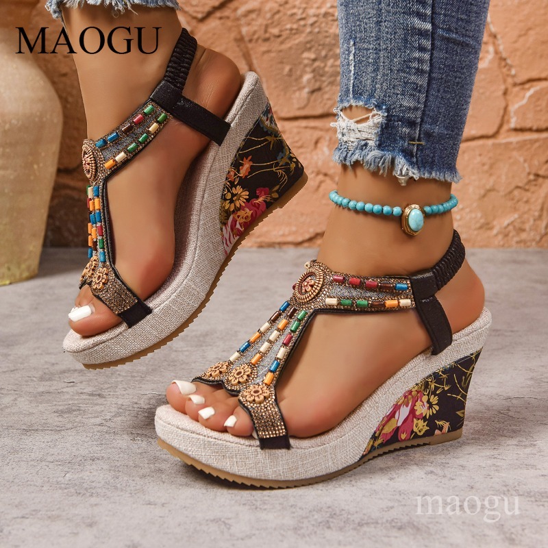 Sandales compensées bohèmes à  - The Ethnic Fashion avis et prix